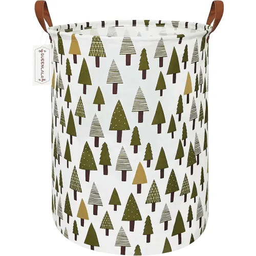 QUEENLALA Large Storage Basket,Laundry Hamper/Bathroom/Home Decor/Collapsible Round Storage Bin,Boys and Girls Hamper/Boxes/Clothing(Green forest)
