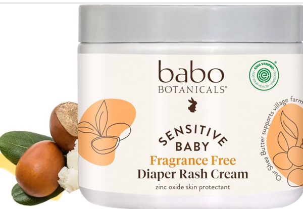 Babo Botanicals Sensitive Baby Fragrance-Free Diaper Cream - 25% Natural Zinc Oxide - Calendula, Shea & Cocoa Butter - EWG Verified - Vegan- from Birth on - 6 Ounce Jar
