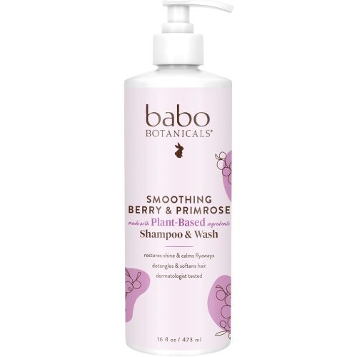 Babo Botanicals Smoothing Berry 2-in-1 Shampoo & Wash - Detangling & Nourishing - Eliminates Frizz & Prevents Static - Evening Primrose Oil - For all ages - Light Berry Fragrance- Vegan
