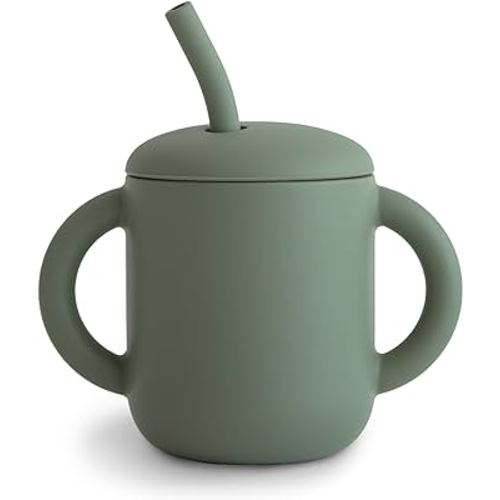 mushie 100% Silicone Training Cup & Straw for Toddlers | 6 Months+ (Dried Thyme)