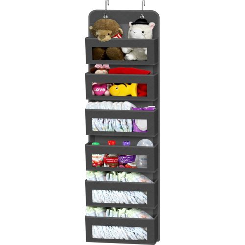 Simple Houseware 6 Clear Window Over Closet Door Pocket Storage Hanging Organizer, Dark Gray