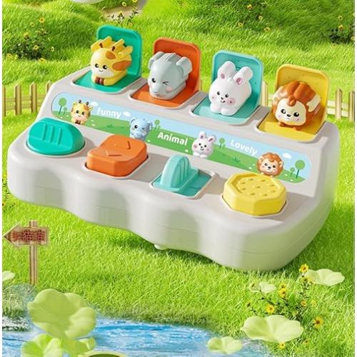 Baby Toys for 18 Months - Interactive Animal Activity Center with Lights & Sounds, Cause & Effect Learning, Fine Motor Skills, Color & Shape Sorter for Toddlers, Infants (Switch Toy)