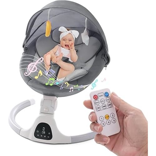 Baby Swing for Infants,Comfort Cradling Baby Rocker Portable Newborn Swing with Music/Remote Control/Timing Function,Grey
