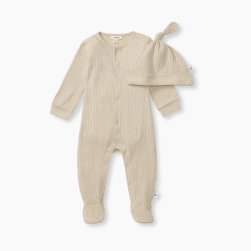 Burt's Bees Baby Organic Cotton Sweet Rib Jumpsuit Set - Fossil Rib, 3-6 M