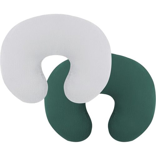 Pro Goleem Muslin Nursing Pillow Cover, 100% Cotton Soft Breathable Feeding Pillow Slipcover for Breastfeeding Moms, Fits Standard Infant Nursing Pillow, for Boys and Girls, 2 Pack (Grey&Green) - Grey&green