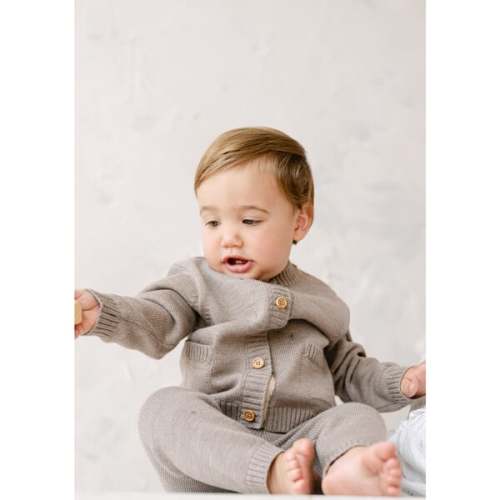 Merino Wool Baby Cardigan, Heather Brown - Dear Hayden | Maisonette