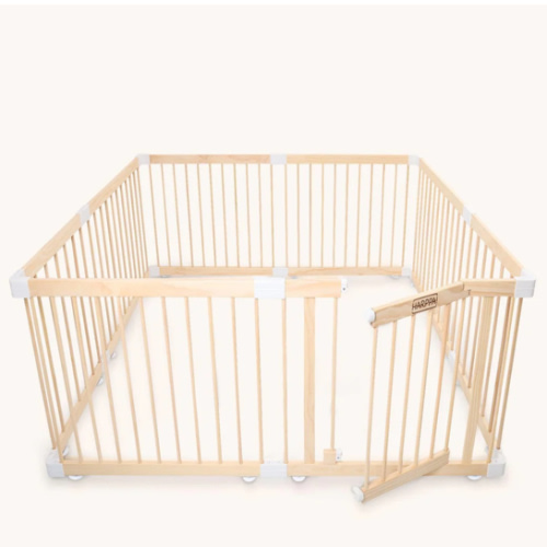 HARPPA Wooden Baby Gate Playpen | Non-Toxic Foldable DIY Adjustable Play Yard for Infants & Toddlers – Natural Finish Baby Fence for Small & Large Spaces