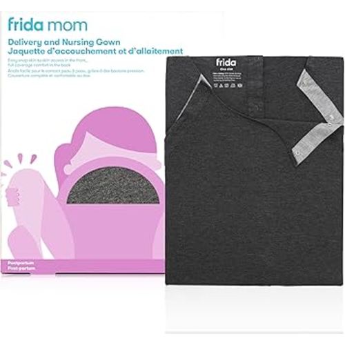 Frida Mom Labor and Delivery Gown for Hospital, Easy-Snap, Tagless Nursing Gown with Skin-to-Skin Access and Full Coverage in The Back