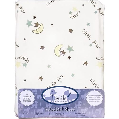 Frenchie Mini Couture Fitted Crib Sheet 100% Woven Cotton Fits Toddler Mattress, 28 x 52 x8in, Twinkle Little Star