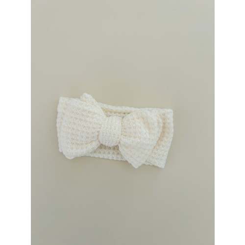 ELISSA WAFFLE KNIT BOW HEADBAND - IVORY
