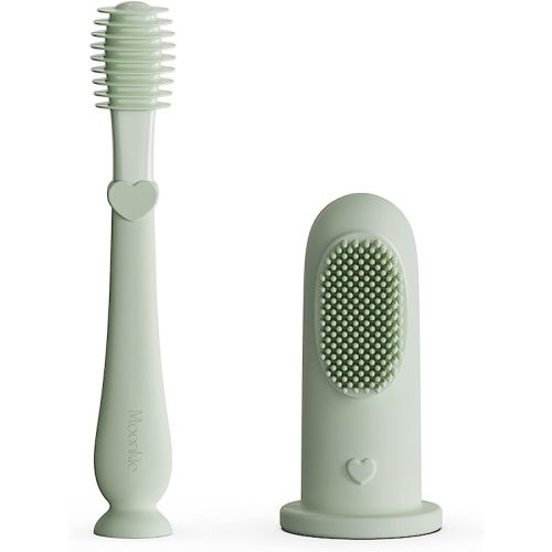 Moonkie Baby Finger Toothbrush Tongue Oral Cleaner Kit for 3 Months +, 2 Pcs (Mint)