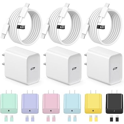 iPhone 17 16 15 Charger Fast Charging 3+3Pack Type C Charger USB C Chargers Block with 6FT Cable for iPhone Air/17/17 Plus/17 Pro/17 Pro Max/16/16 Plus/16 Pro/16 Pro Max/15/15 Pro Max/iPad Pro