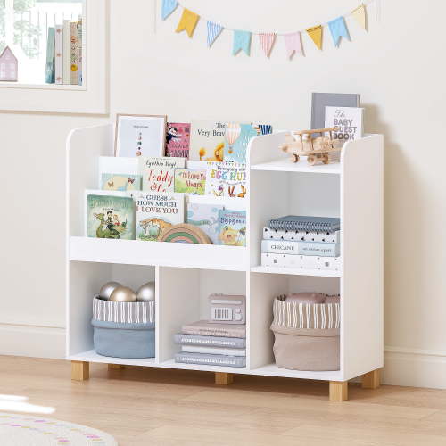 STAROUS Kids Bookshelf and Toy Storage Organizer, Tall Cube Bookcase for Playroom & Nursery, White