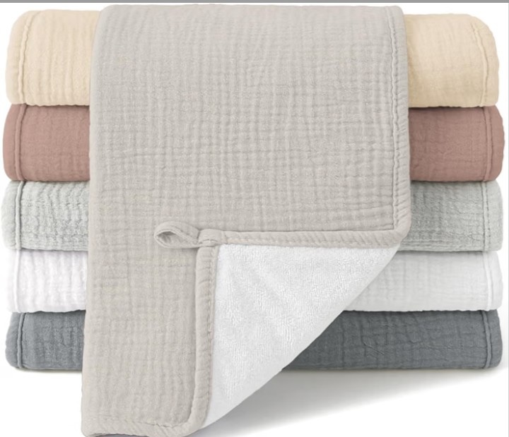 Bearmoss Muslin Burp Cloths, 100% Cotton Baby Burping Clothes, Large Extra Soft Absorbent for Unisex Newborn Boy and Girl, 20x10in, 6 Pack