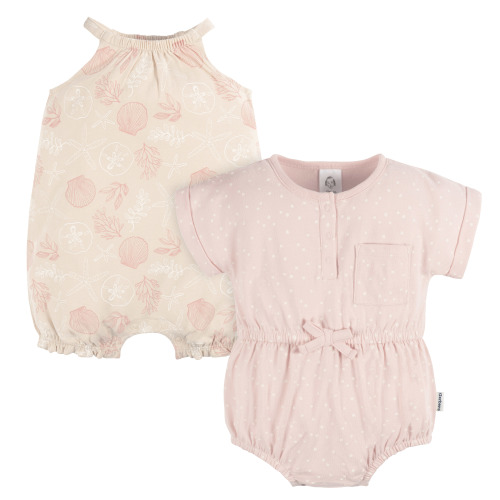 Gerber Baby Girl Rompers, 2-Pack, Size 0-3m