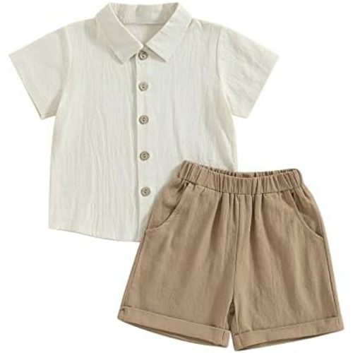 Karuedoo Toddler Baby Boy Clothes Cotton Linen Short Sleeve Button Down Shirt Shorts Set 2Pcs Summer Outfits