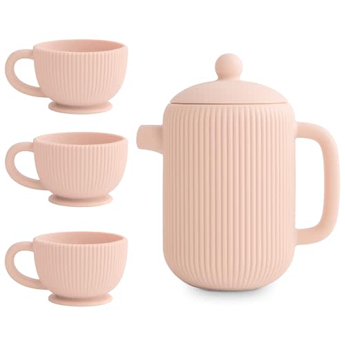 mushie Silicone Baby Tea Play Set | 4 Pieces Kitchen Play Toys for Toddlers 10 Months+ (Blush)