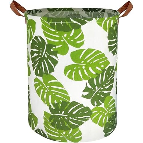 HIYAGON Laundry Baskets,Collapsible Hamper, Canvas Fabric Laundry Hamper,for Toy Organizer Bins,Gift Baskets, Bedroom, Clothes, Nursery,Kids,Boys (Green Leaf)