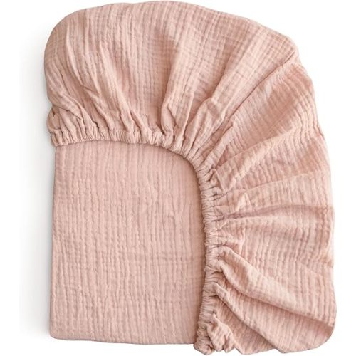 mushie Extra Soft Muslin Fitted Crib Sheet | 192 Thread Count | 28"x 52" (Blush)