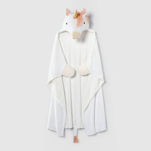 Unicorn Kids' Hooded Blanket - Pillowfort™: Faux Fur, Machine Washable, OEKO-TEX Certified, Pink & White, 50"x40"