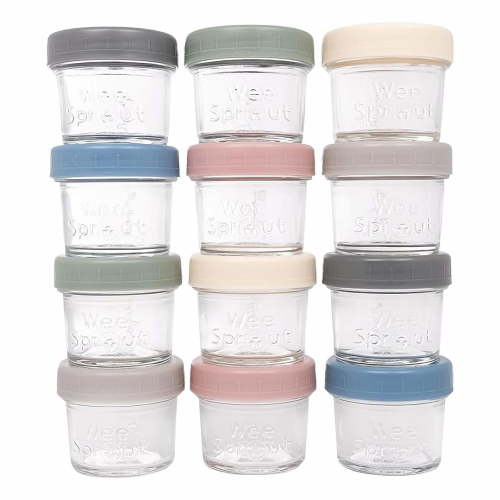 WeeSprout Glass Baby Food Storage Jars with Plastic Lids (4 oz, 12 Pack Set)