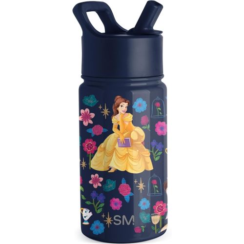 Simple Modern Disney Princess Belle Kids Water Bottle with Straw Lid | Reusable Insulated Stainless Steel Cup for Girls, School | Summit Collection | 14oz, Belle's Garden
