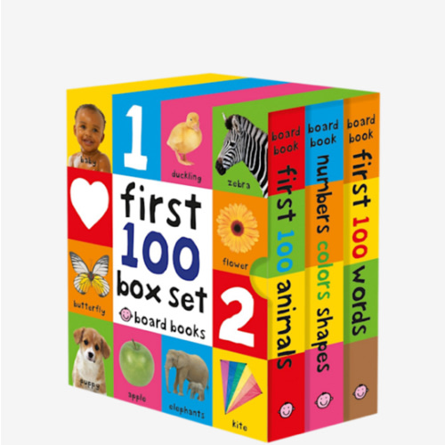 First 100 Board Book Box Set (3 books): First 100 Words, Numbers Colors Shapes, and First 100 Animals