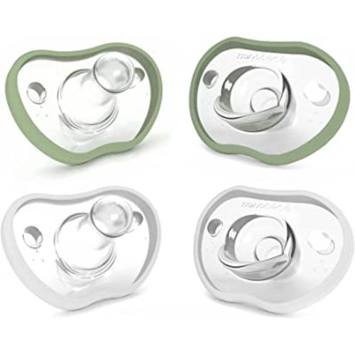 Nanobebe Baby Pacifiers 0-3 Month - Orthodontic, Curves Comfortably with Face Contour, Award Winning for Breastfeeding Babies, 100% Silicone - BPA Free. Baby Registry Gift 4pk, Sage/White