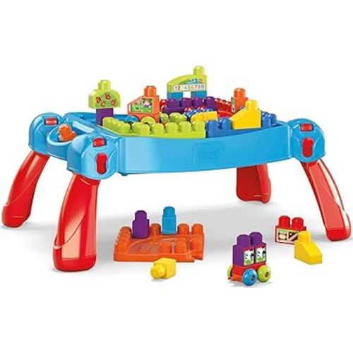 MEGA BLOKS First Builders Toddler Blocks Toy Set, Build ‘n Learn Activity Table with 30 Pieces and Storage, Blue, Ages 1+ Years (Amazon Exclusive)