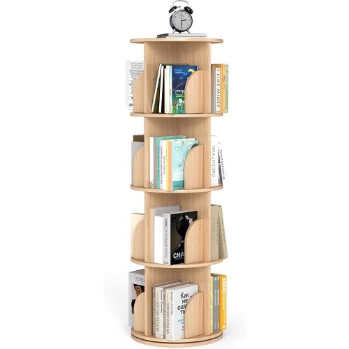 360° Rotating 4‑Tier Narrow Corner Bookshelf – Slim 15.75" Wide Floor‑Standing Wooden Bookcase, Stable 52 kg Load, White Matte Finish – Space‑Saving Storage for Living Room, Bedroom & Kids