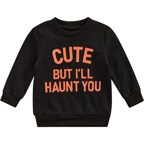 Eadrioss Toddler Baby Boy Girl Halloween Outfit Funny Print Pumpkin Shirts Top Sweatshirt Baby Fall Clothes - Black#cute Hunter - 2-3T