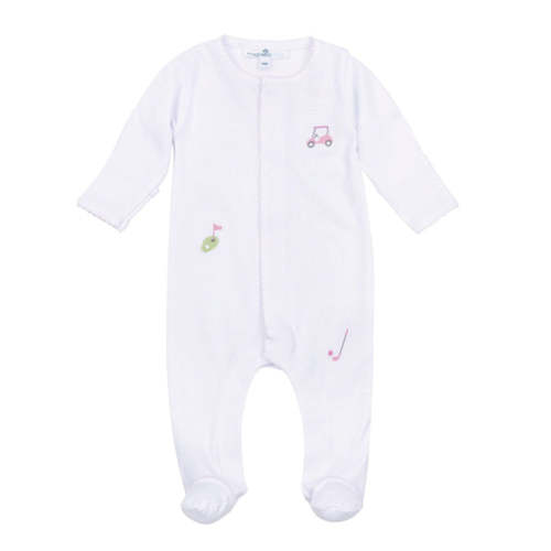 Tiny Tee Time Embroidered Footie - Pink