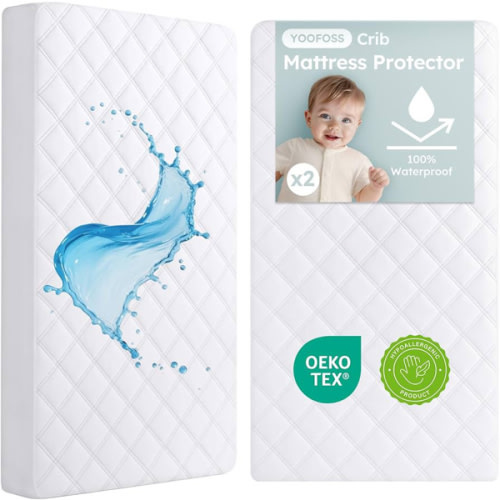 Yoofoss Waterproof Crib Mattress Protector 2 Pack, Quilted Crib Mattress Pad Cover Ultra Soft and Breathable, Machine Washable Toddler Mattress Protector for Standard Baby Crib Size 52''x28''