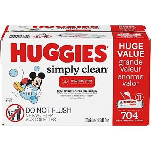Huggies Simply Clean Fragrance-Free Baby Wipes, 64 Count (Pack of 11) (704 Wipes Total)