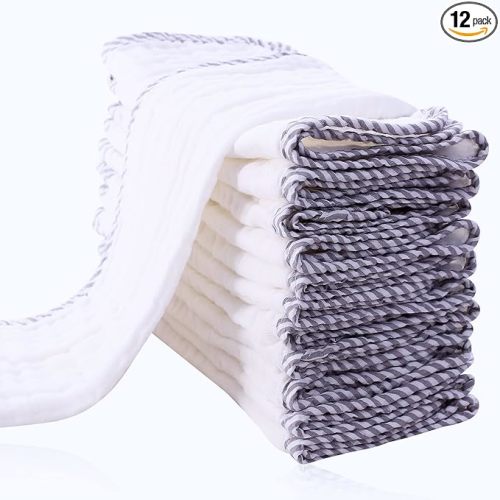 Cute Castle 12 Pack Muslin Burp Cloths for Baby - Ultra-Soft 100% Cotton Baby Washcloths - Large 20'' by 10'' Super Absorbent Milk Spit Up Rags - Burpy Cloths for Unisex, Boy, Girl - Stripe