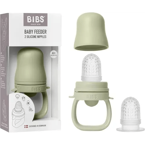 BIBS Baby Feeder with 2 Silicone Nipples, Compatible with Freezer Tray, Easy-Grip, BPA-Free - Ideal for Teething & Self-Feeding, 4+ Months - Sage