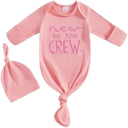 Newborn Boy Girl Coming Home Outfit Baby Infant Sleeper Gown Nightgown Outfits Cute Fall Winter Pajamas and Hat