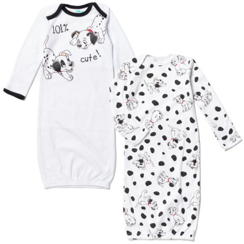 Disney 101 Dalmations Patch Newborn Baby Boys 2 Pack Sleeper Gowns White 0-6 Months