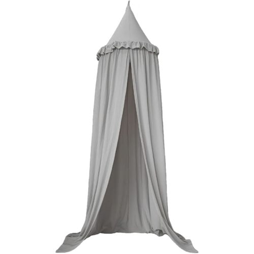 Wonder Space Kids Bed Canopy with Ruffles, Lace Frilled Cotton Tent Net, Pastel Neutral Colors for Boys & Girls, Nursery Room Baby Crib Hanging Curtain Mosquito Net Children Reading Nook Decor (Grey)