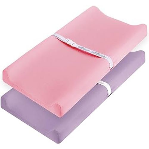 Pro Goleem Muslin Changing Pad Cover for Girls, Soft Breathable Fitted Cotton Diaper Changing Table Pad Sheets, 2 Pack (Pink&Purple)