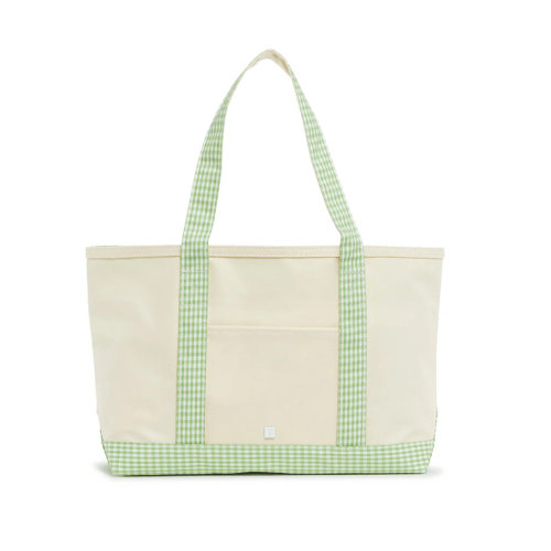 Medium Tote, Gingham Leaf Green Trim