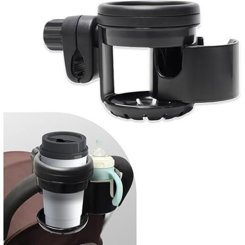 2-in-1 Stroller Cup Holder for Babyzen YOYO/YOYO2/YOYO+/YOYO3 - Adjustable Double Cup Holder with 360° Rotatable Clamp - Perfect for Baby Bottles, Coffee & Drinks
