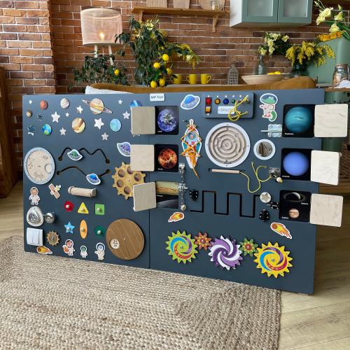 Sensory wall busy board Space theme-Wall panel LED light 160*70 cm-Sensory rooms equipment-Activity board-Wall Mounted Toy - Montessori toy