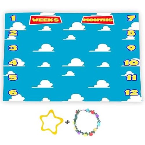 F-FUN SOUL Blue Sky White Clouds Baby Monthly Milestone Blanket 60x40in Nursery Blanket Baby Shower Age Growth Tracker with Bonus Marker