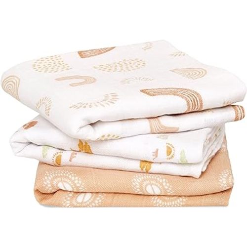 aden + anais Musy Squares - Keep Rising, Pack of 3 | Large 100% Cotton Muslin Cloth | Soft & Lightweight Unisex Baby Essentials | Cloths for Newborn Girls & Boys | Ideal