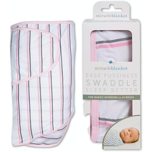 Miracle Blanket Swaddle Wrap - Boy, Girl, or Neutral Receiving Baby Blanket - Soft, Wearable Sleep Sack Essential for Newborns and Infants (Pink and Gray Stripes)