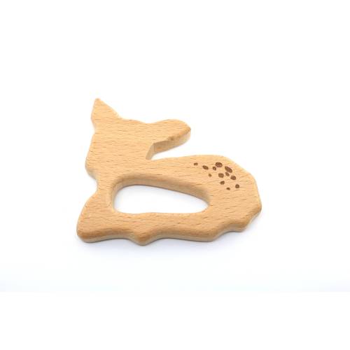 Raw Wooden Teether, Natural Beech Wood, Deer Animal Teether, Baby Teethers, Unfinished Wood