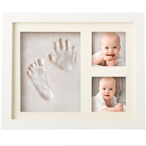 BEST BABY HAND & FOOTPRINT PICTURE FRAME KIT for Boys and Girls, Cool & Unique Baby Shower Gifts for Registry, Memorable Keepsakes Decorations for Room Wall or Table Decor, Premium Clay & Wo