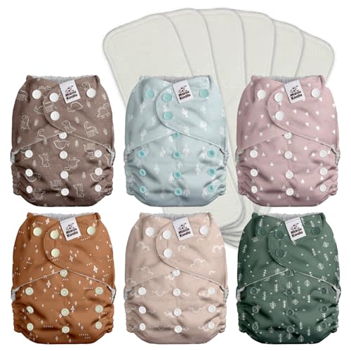 Mama Koala 3.0 Pocket Cloth Diapers for Babies with Suede Cloth Lining, 6 Pack with 6 4-Layer Natural Diaper Inserts - Reusable and Washable Pocket Diapers (Simply Neutral)