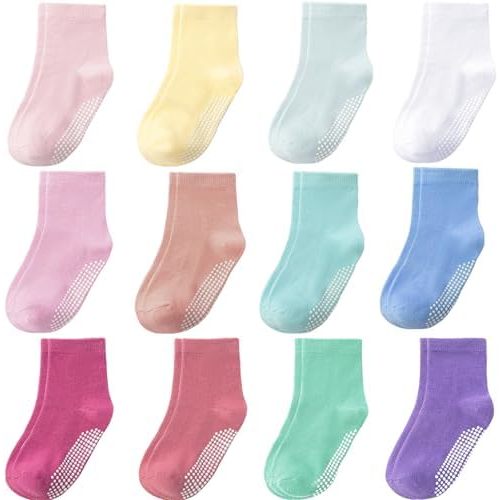 Baby Toddler Socks Grip Non Slip Boys Girls Cotton 12 Pack for Kids Ankle Cute Socks 6M-7Years
